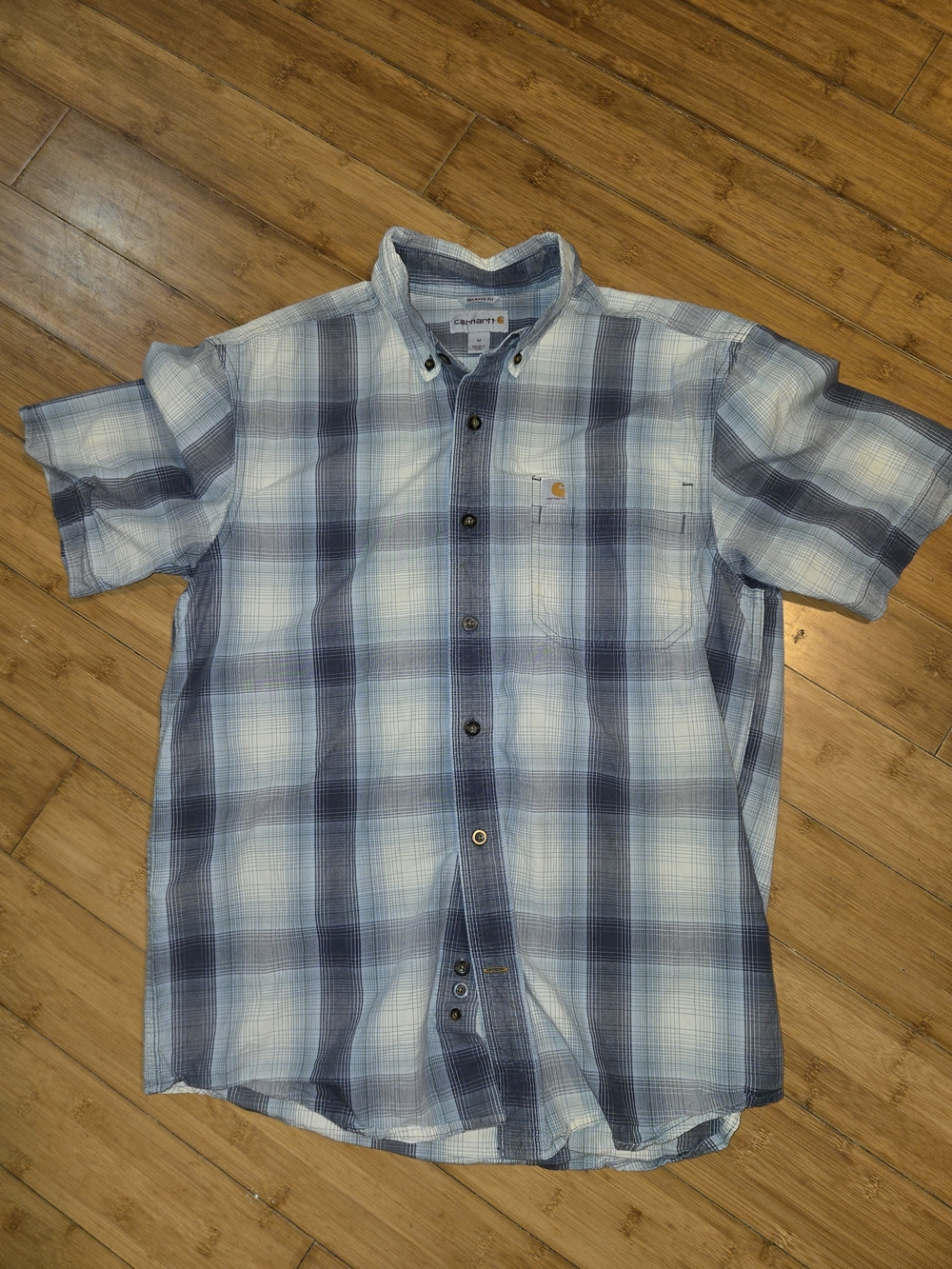 Carhartt Men’s Blue Plaid Short-Sleeve Button-Up Shirt